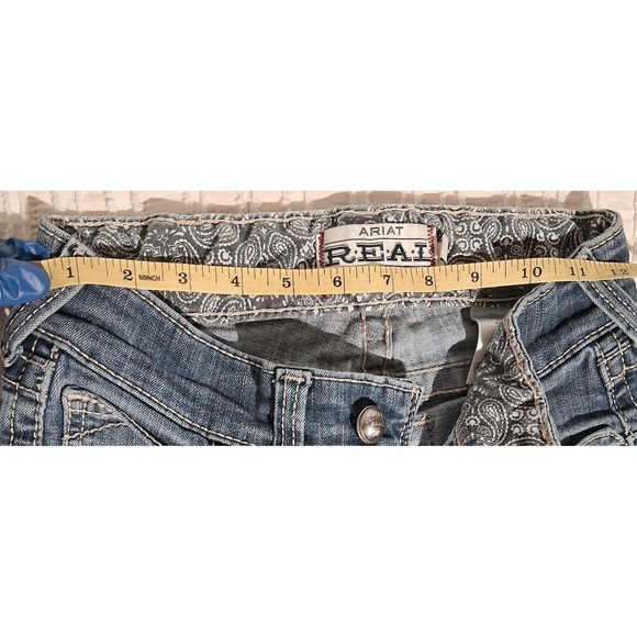 Ariat REAL 26L Crochet Patch Jeans Women Boho Western Cowgirl Flare Denim - Picture 7 of 17